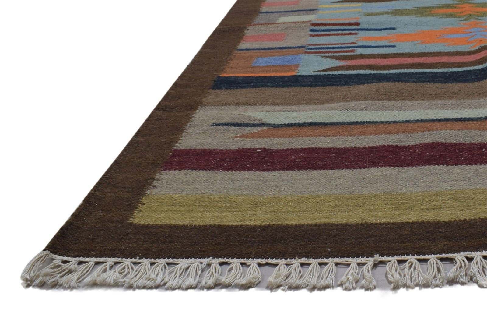 Wool Brown Rug 4' X 6' Persien Dhurrie Oriental Tribal Room Size Carpet 