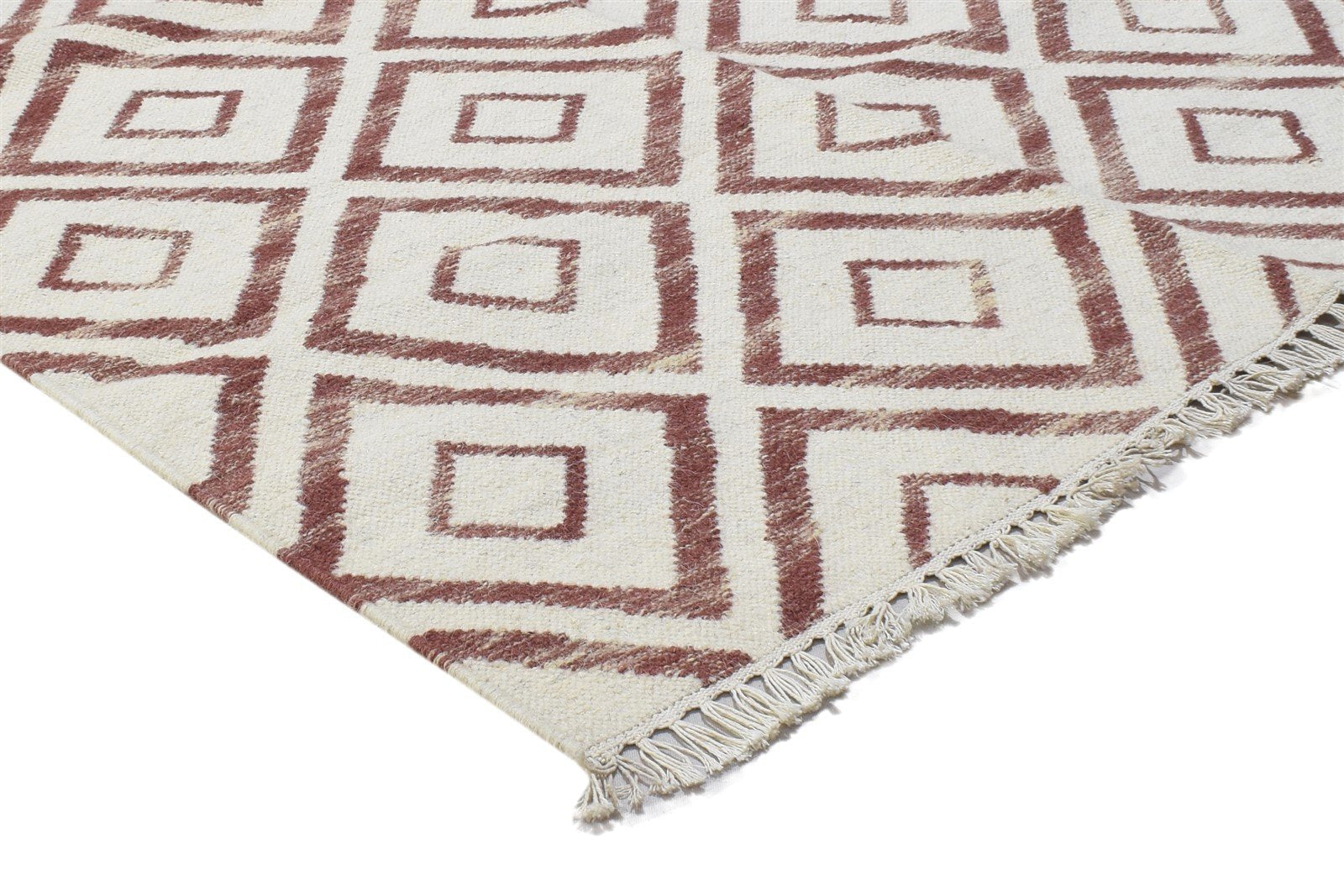 4' X 5' Rug Wool Wine Modern Dhurrie Scandinavian Diamond Room Size Carpet 