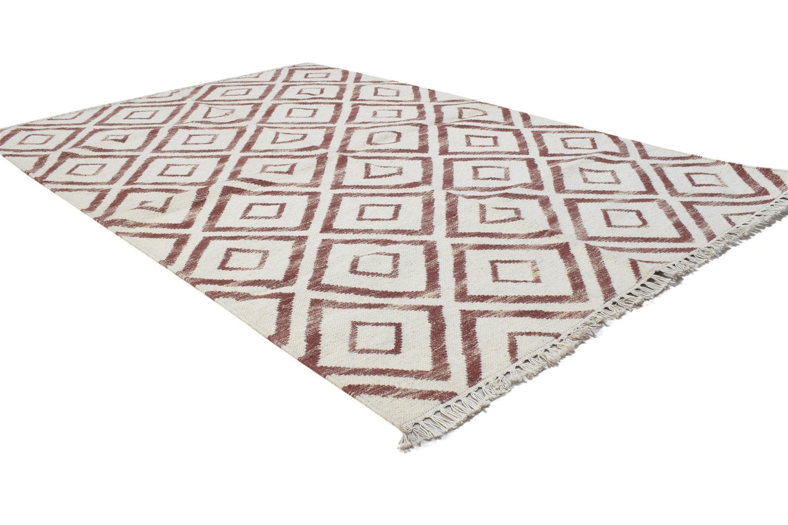 4' X 5' Rug Wool Wine Modern Dhurrie Scandinavian Diamond Room Size Carpet 