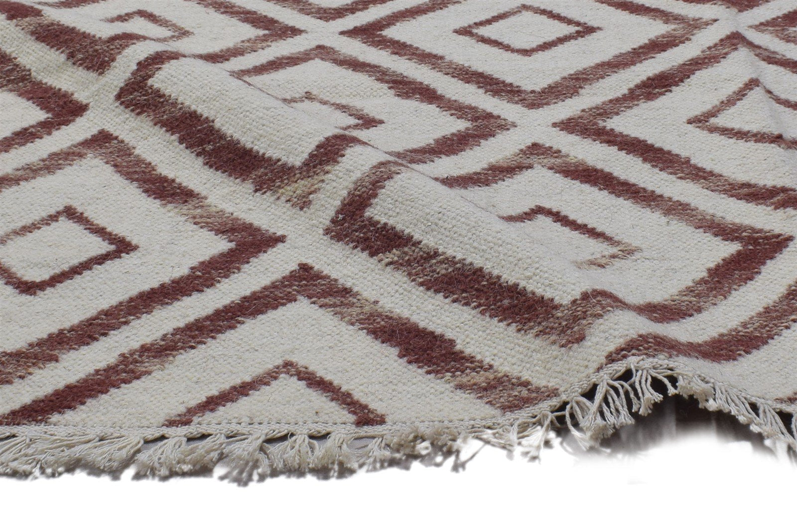 4' X 5' Rug Wool Wine Modern Dhurrie Scandinavian Diamond Room Size Carpet 