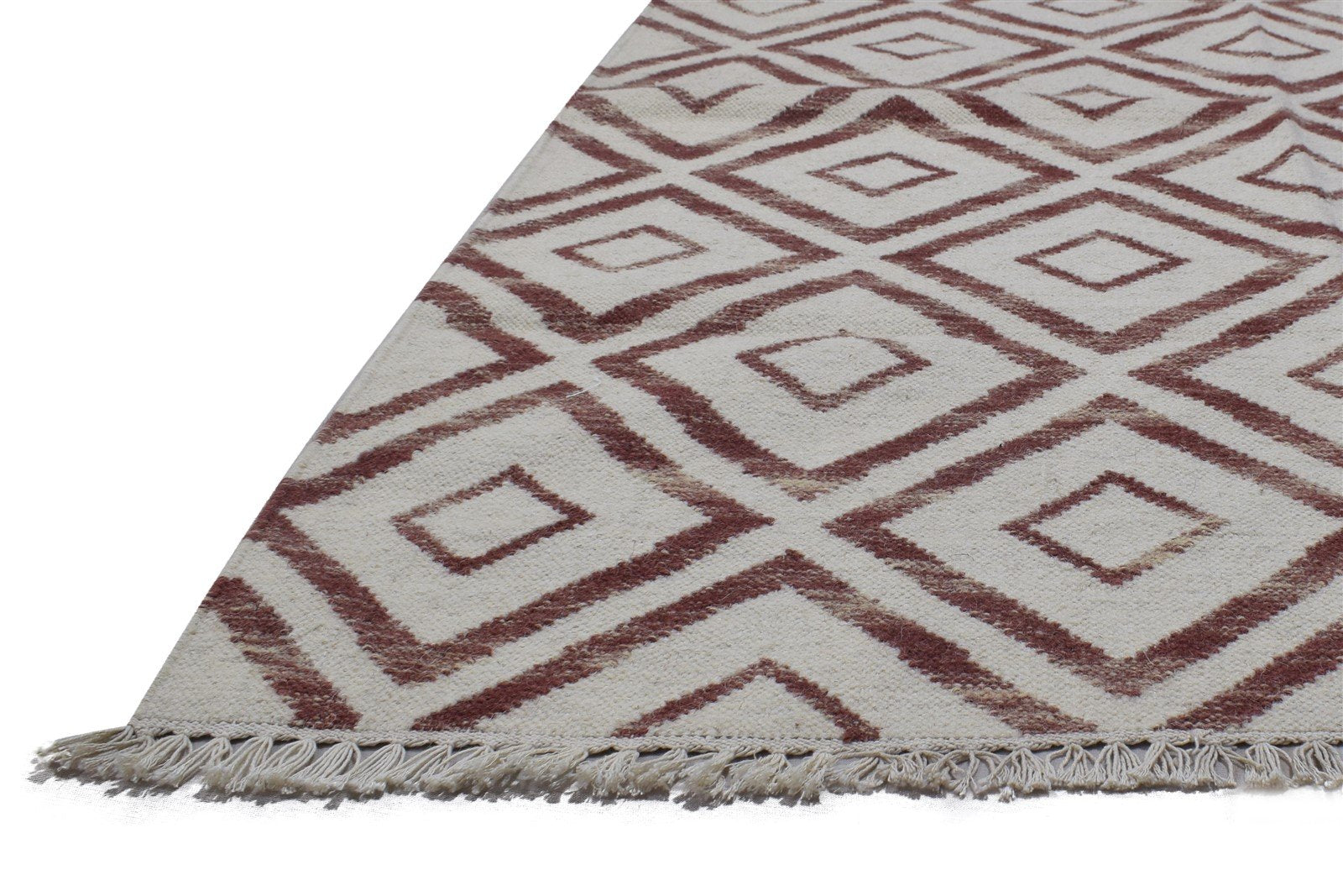 4' X 5' Rug Wool Wine Modern Dhurrie Scandinavian Diamond Room Size Carpet 