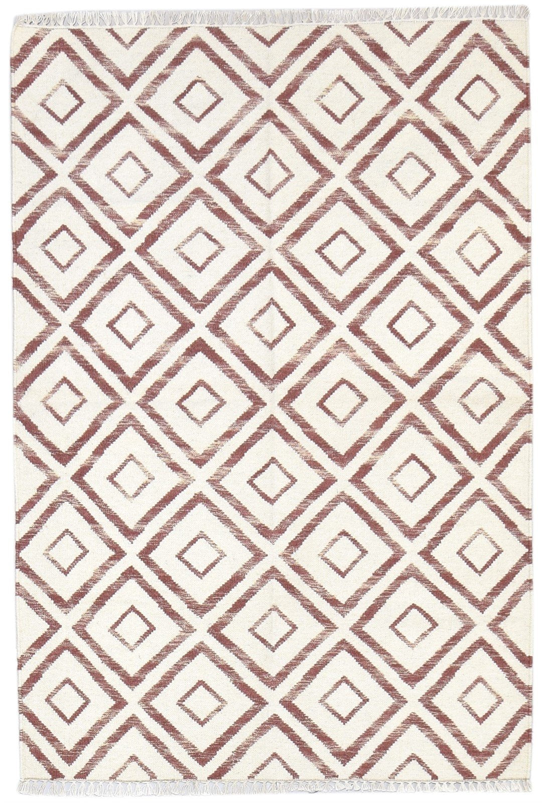 4' X 5' Rug Wool Wine Modern Dhurrie Scandinavian Diamond Room Size Carpet 