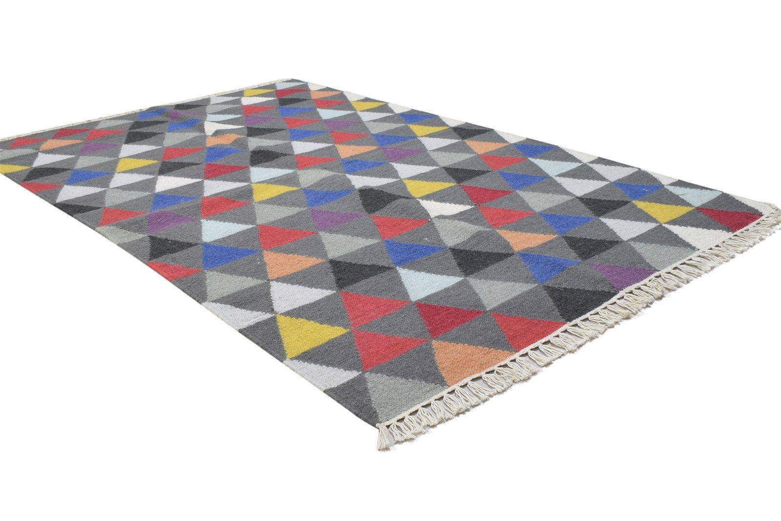 4' X 6' Rug Wool Multi Color Modern Dhurrie Bohemian Triangles Room Size Carpet 