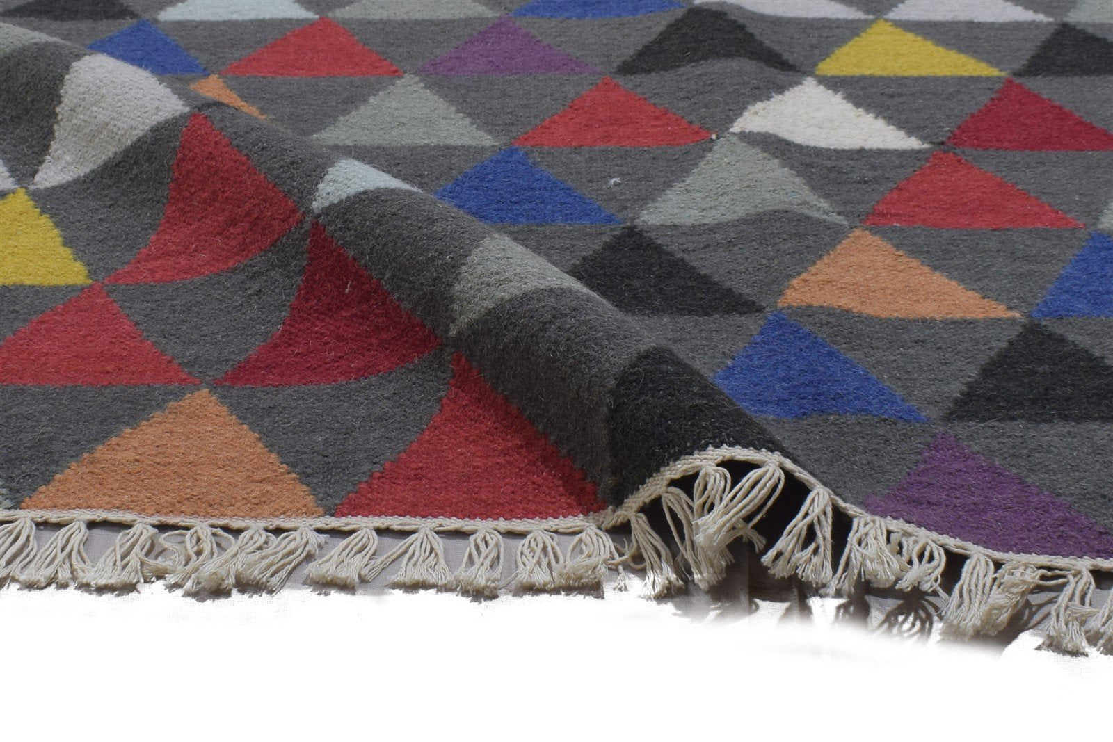 4' X 6' Rug Wool Multi Color Modern Dhurrie Bohemian Triangles Room Size Carpet 