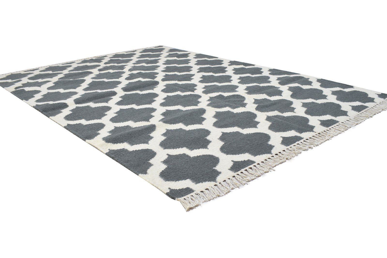 5' X 7' Rug Wool Dark Grey Modern Dhurrie Moroccan Trellis Room Size Carpet 