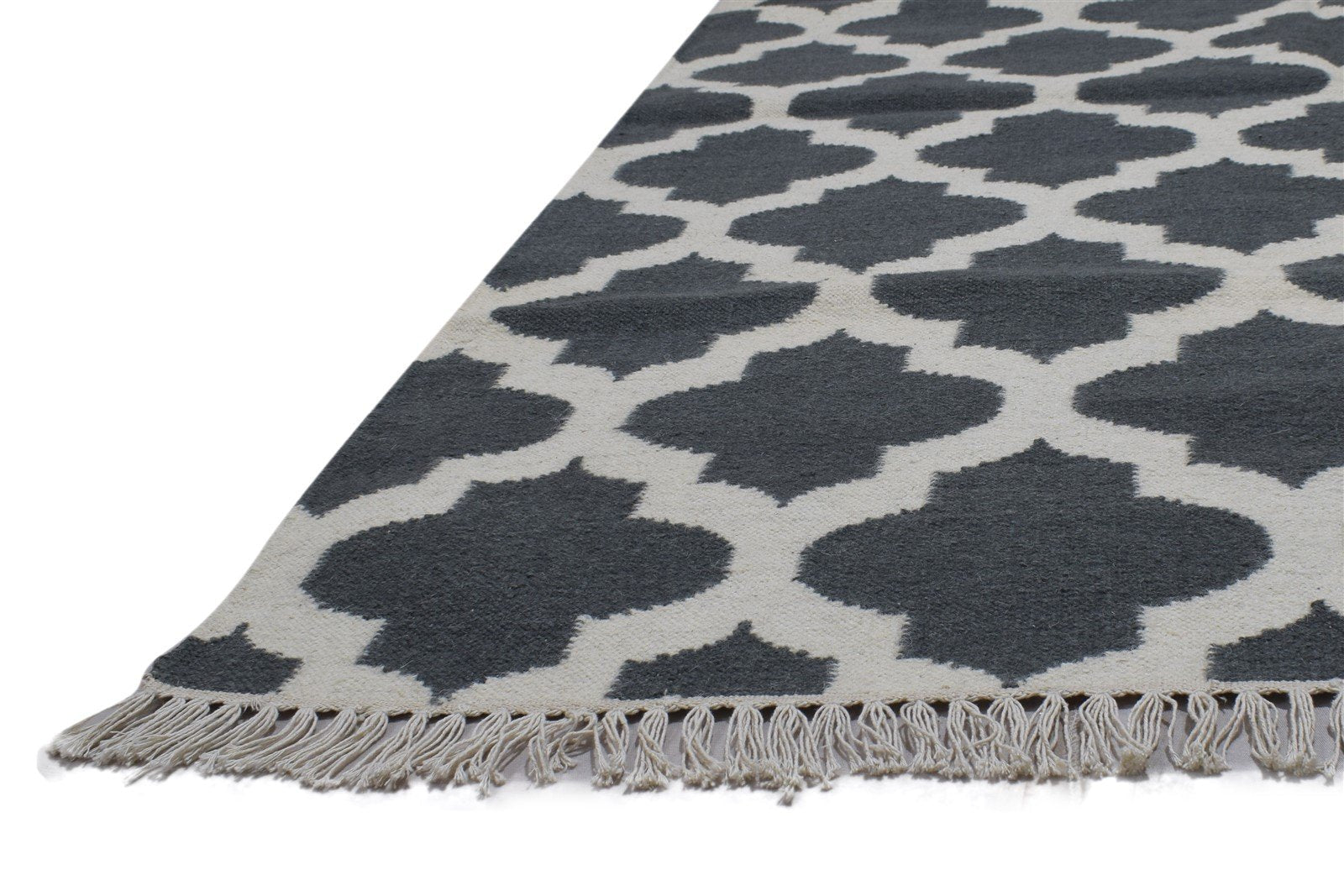 5' X 7' Rug Wool Dark Grey Modern Dhurrie Moroccan Trellis Room Size Carpet 