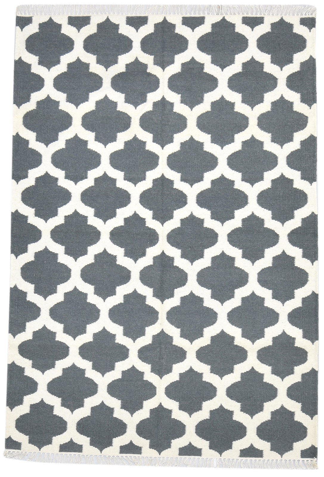 5' X 7' Rug Wool Dark Grey Modern Dhurrie Moroccan Trellis Room Size Carpet 