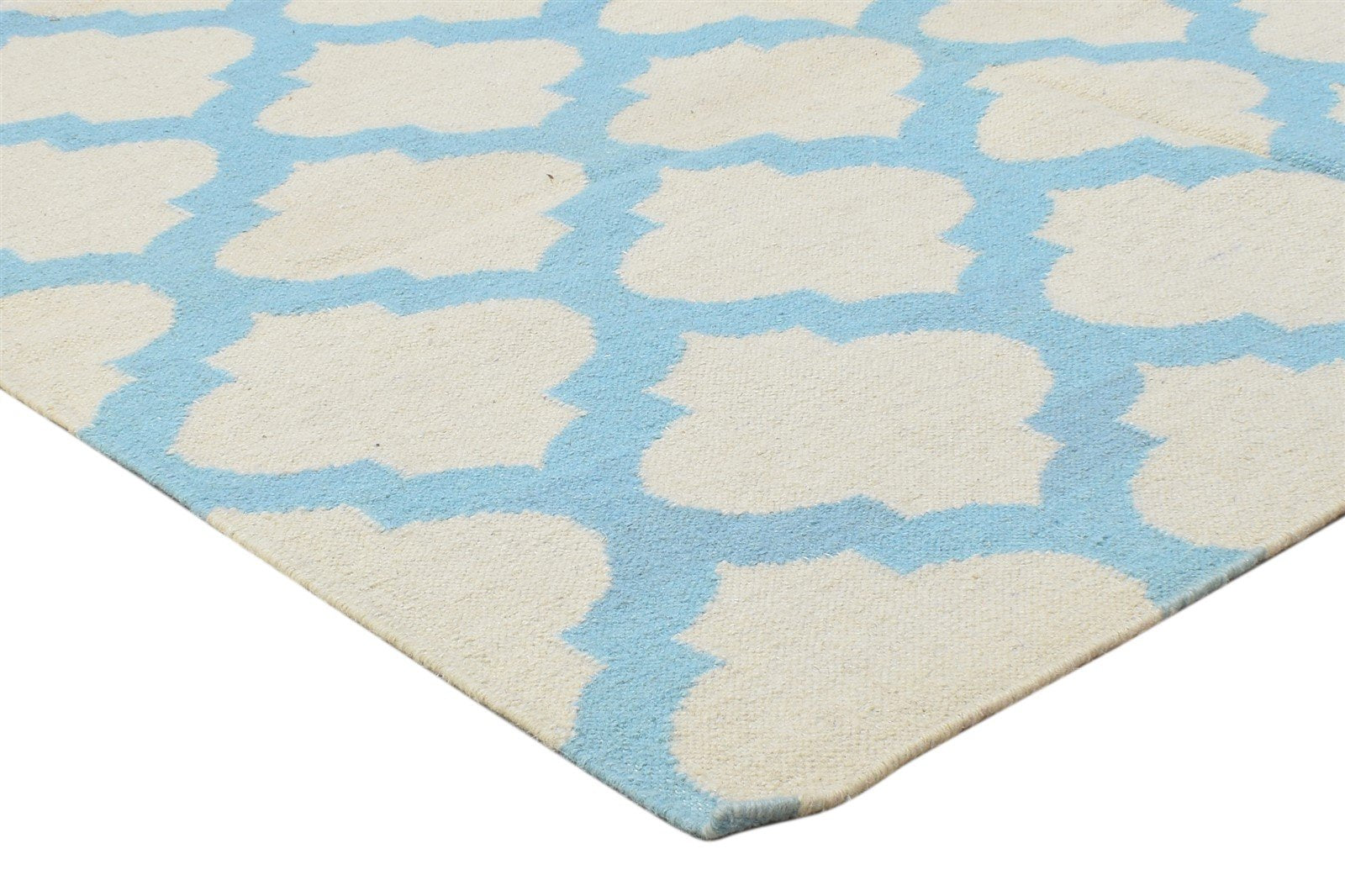 Blue Wool Rug 5' X 8' Modern Dhurrie Moroccan Trellis Room Size Carpet 