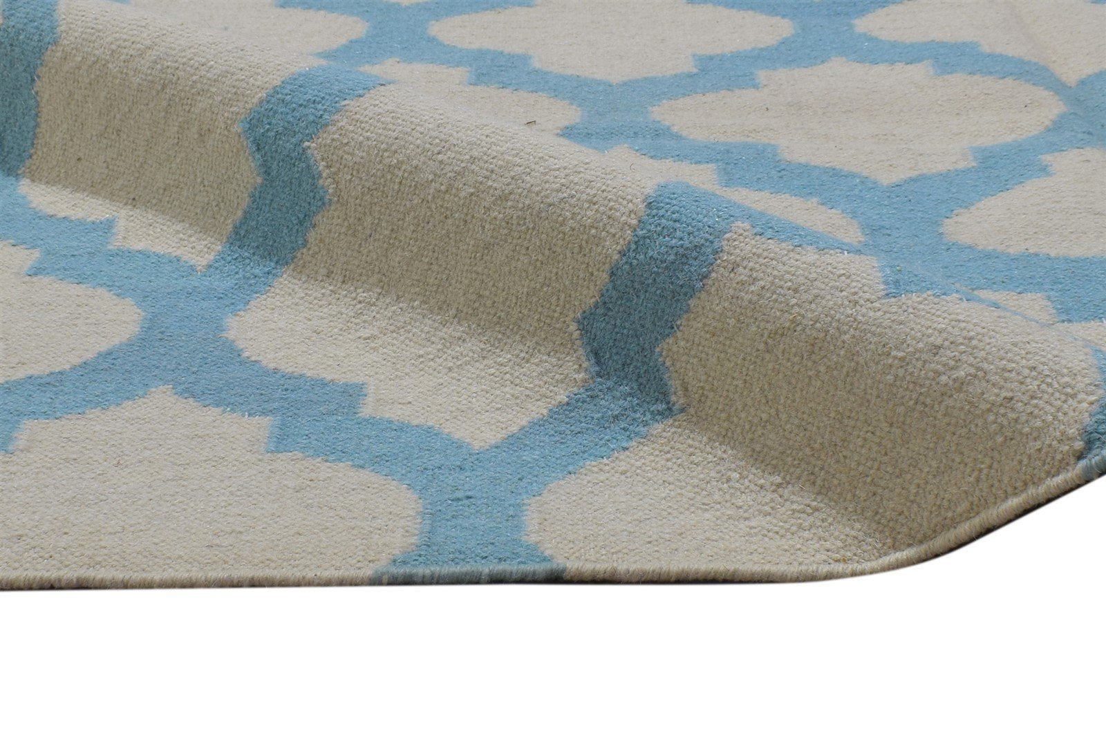 Blue Wool Rug 5' X 8' Modern Dhurrie Moroccan Trellis Room Size Carpet 