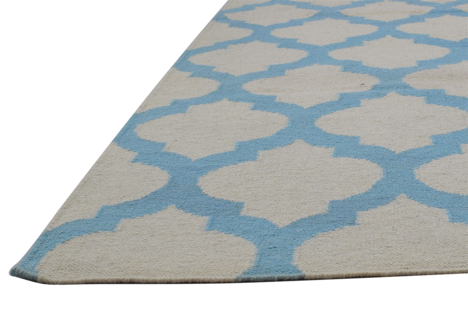 Blue Wool Rug 5' X 8' Modern Dhurrie Moroccan Trellis Room Size Carpet 