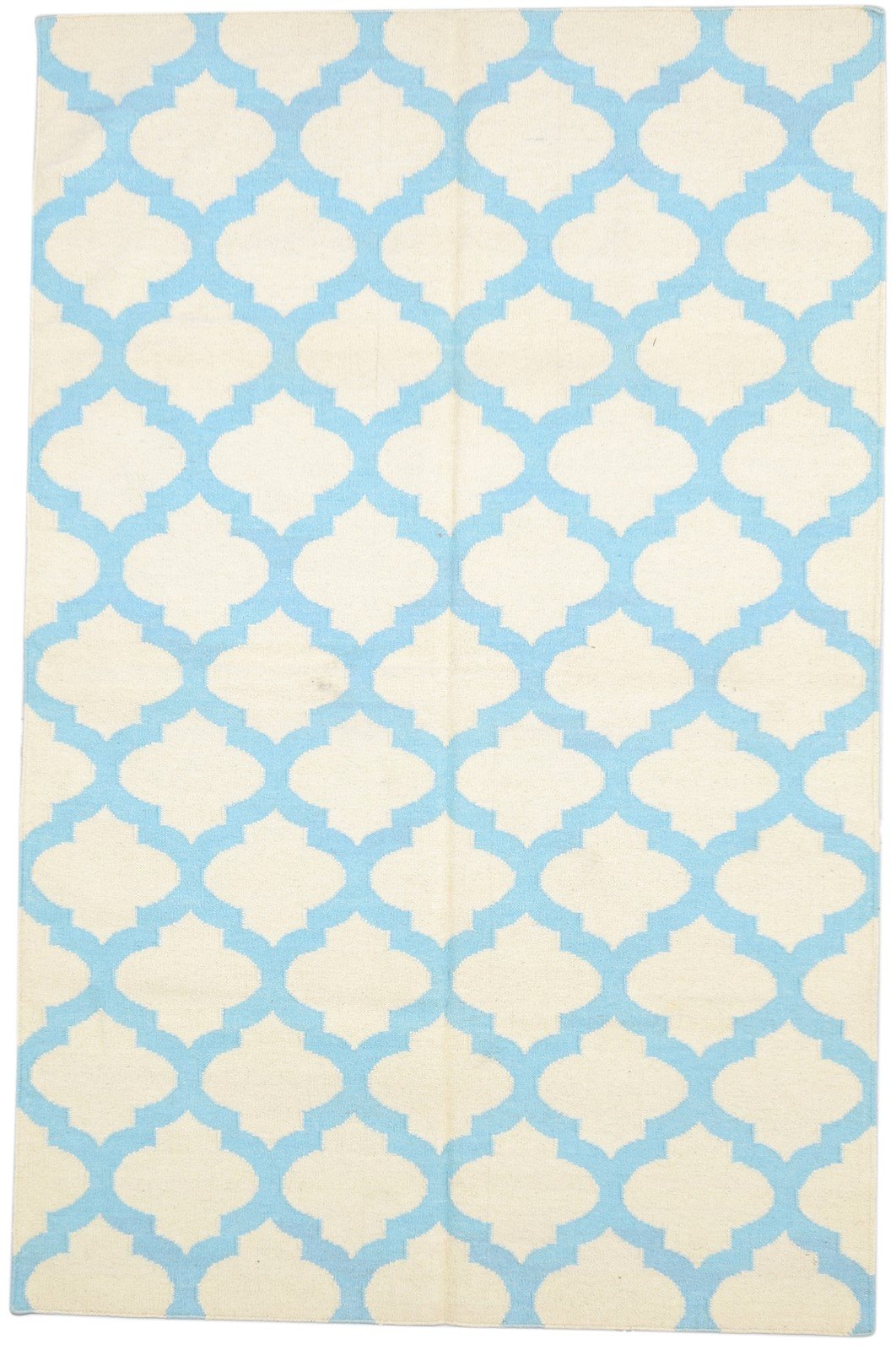 Blue Wool Rug 5' X 8' Modern Dhurrie Moroccan Trellis Room Size Carpet 