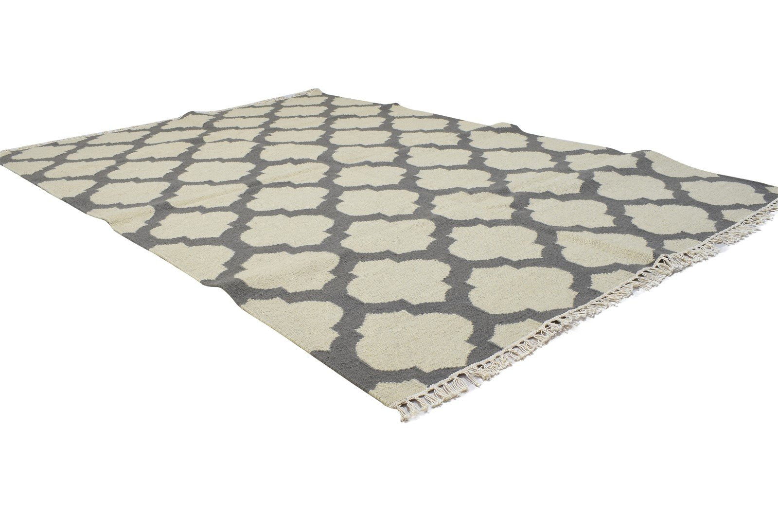 Wool Dark Grey Rug 5' X 7' Modern Dhurrie Moroccan Trellis Room Size Carpet 