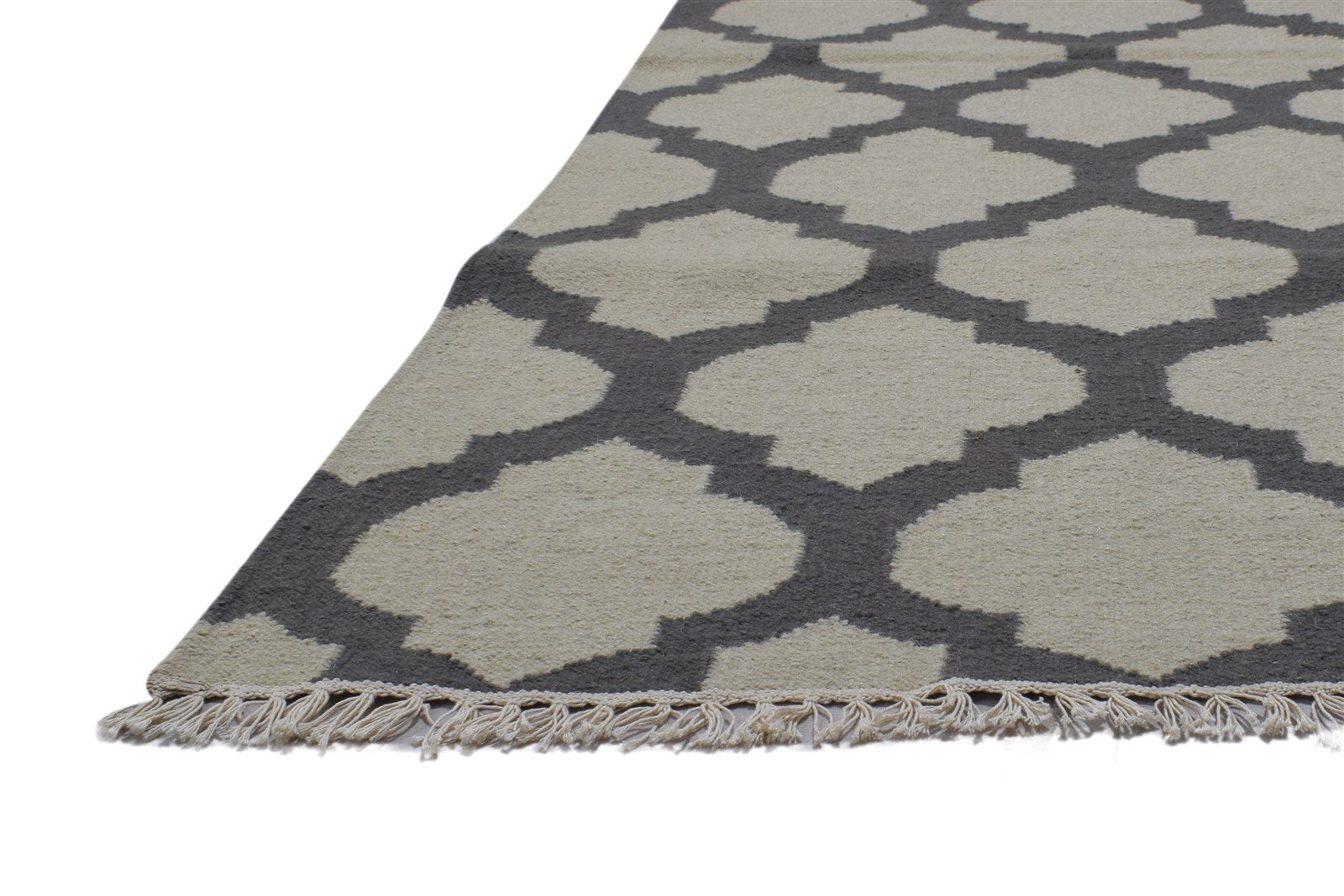 Wool Dark Grey Rug 5' X 7' Modern Dhurrie Moroccan Trellis Room Size Carpet 