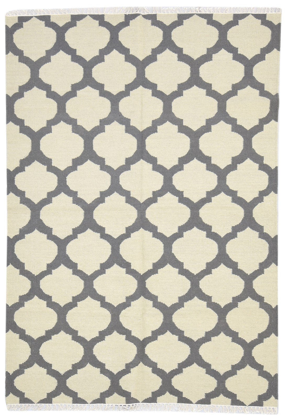 Wool Dark Grey Rug 5' X 7' Modern Dhurrie Moroccan Trellis Room Size Carpet 