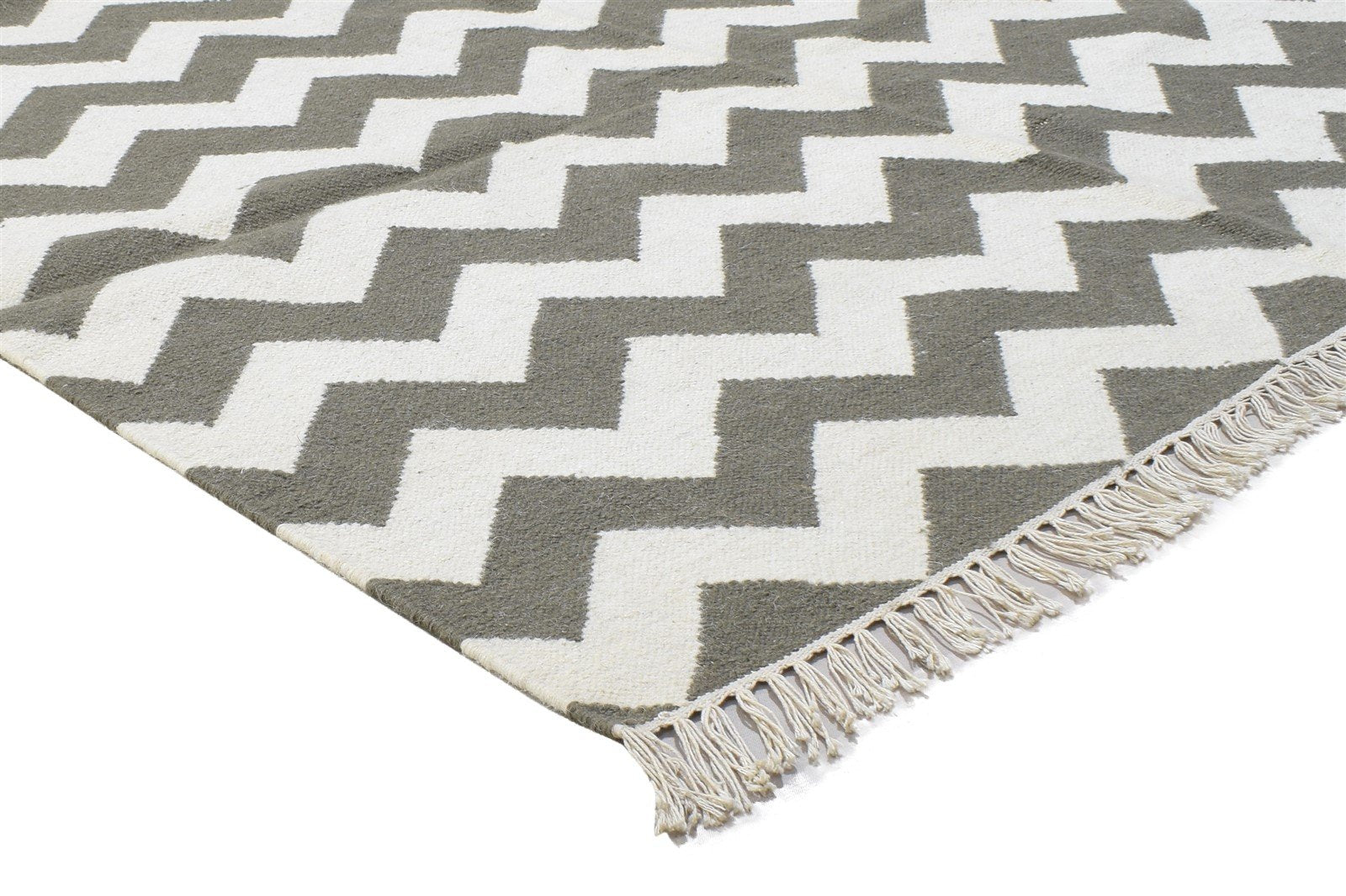 Dhurrie Grey Wool Rug 5' X 8' Modern Scandinavian Chevron Room Size Carpet 