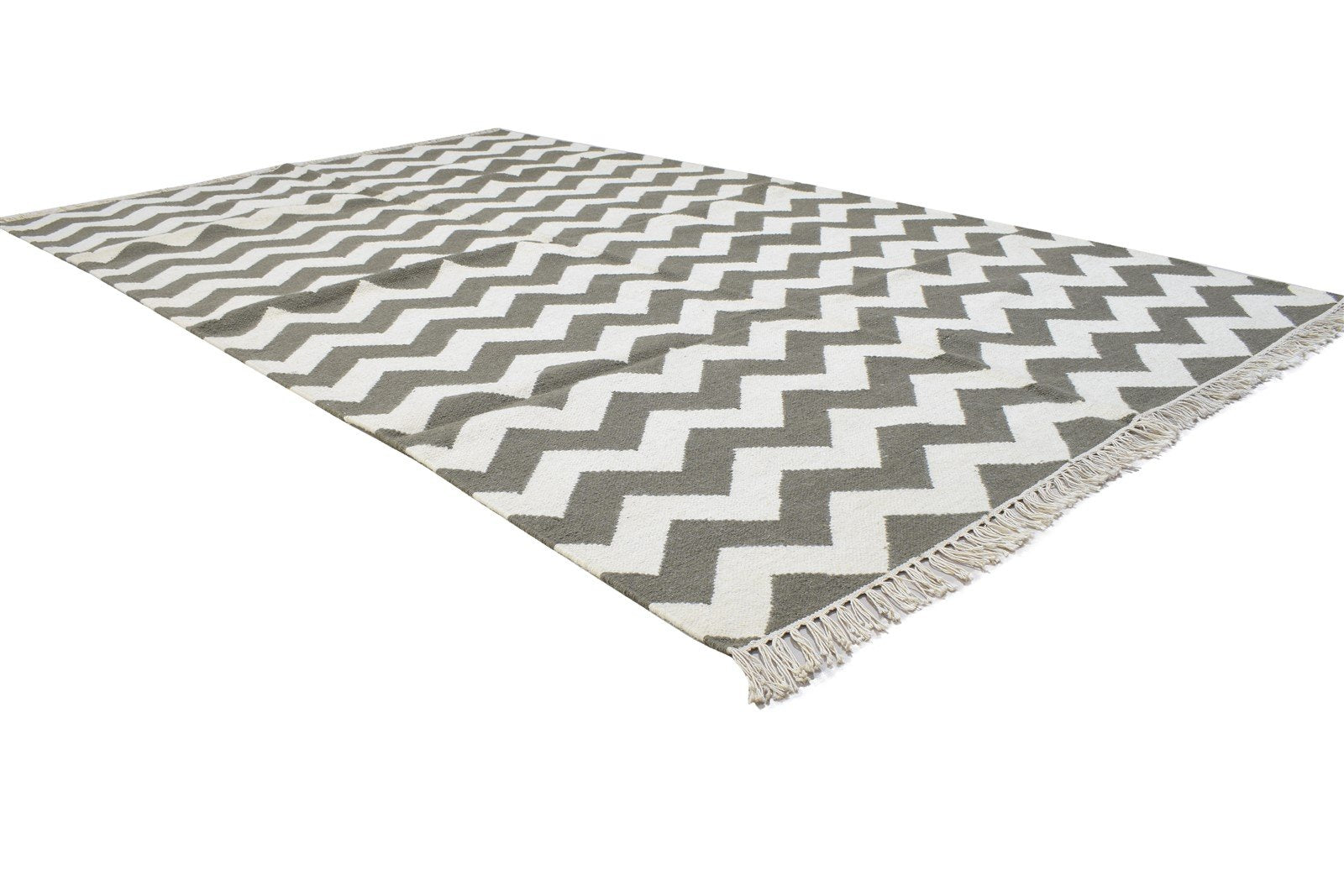 Dhurrie Grey Wool Rug 5' X 8' Modern Scandinavian Chevron Room Size Carpet 