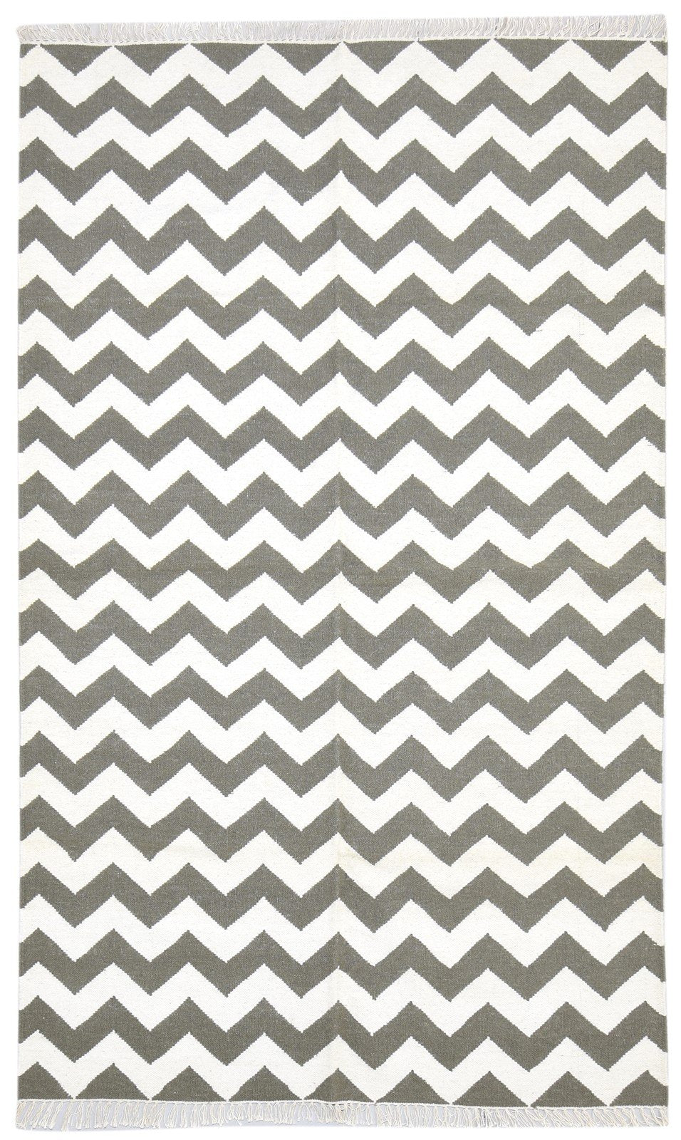 Dhurrie Grey Wool Rug 5' X 8' Modern Scandinavian Chevron Room Size Carpet 