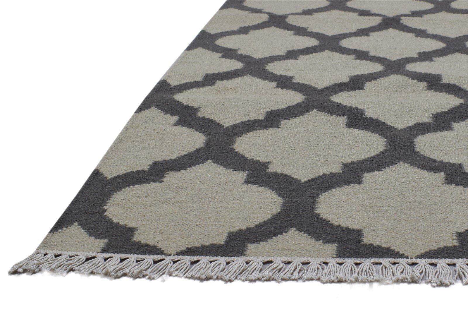 Dark Grey Wool Rug 5' X 7' Modern Dhurrie Moroccan Trellis Room Size Carpet 