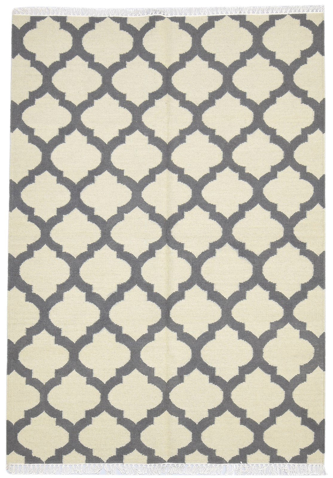 Dark Grey Wool Rug 5' X 7' Modern Dhurrie Moroccan Trellis Room Size Carpet 