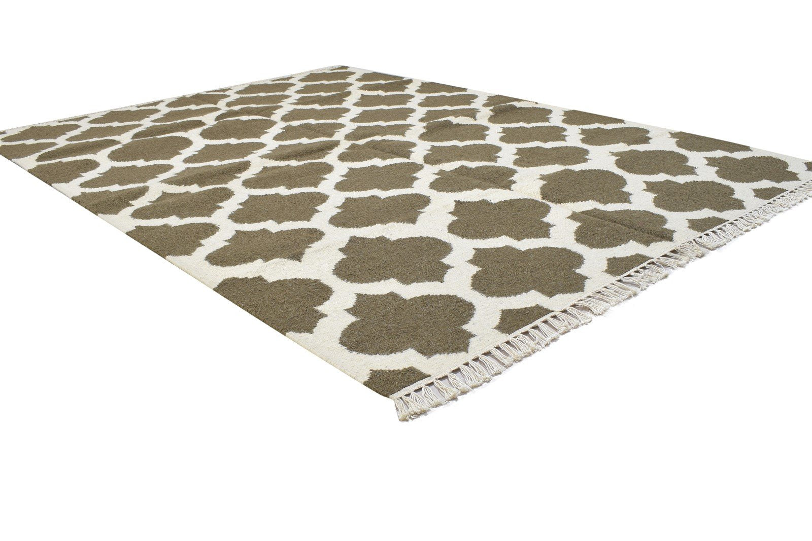 Wool Brown Rug 5' X 7' Modern Dhurrie Moroccan Trellis Room Size Carpet 