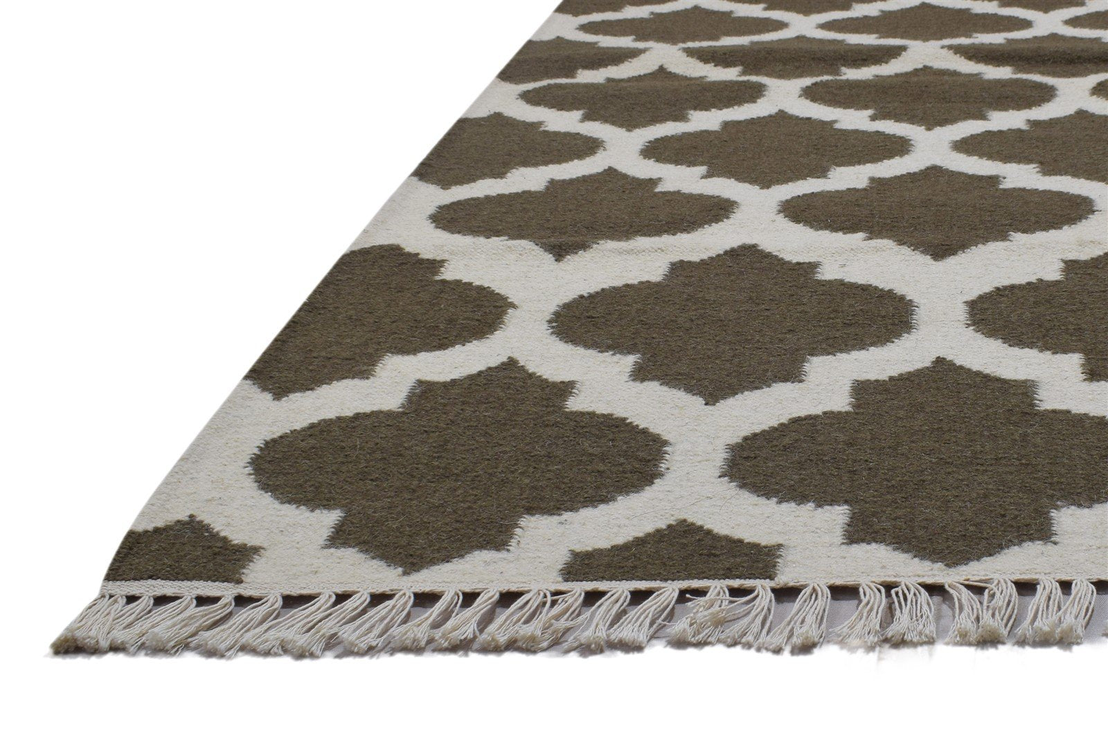 Wool Brown Rug 5' X 7' Modern Dhurrie Moroccan Trellis Room Size Carpet 