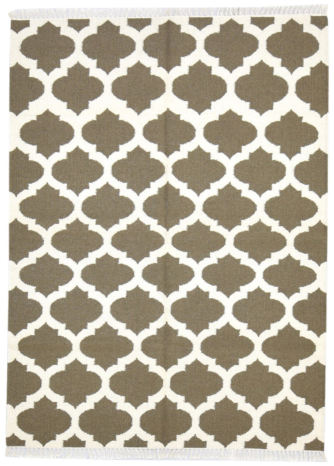 Wool Brown Rug 5' X 7' Modern Dhurrie Moroccan Trellis Room Size Carpet 