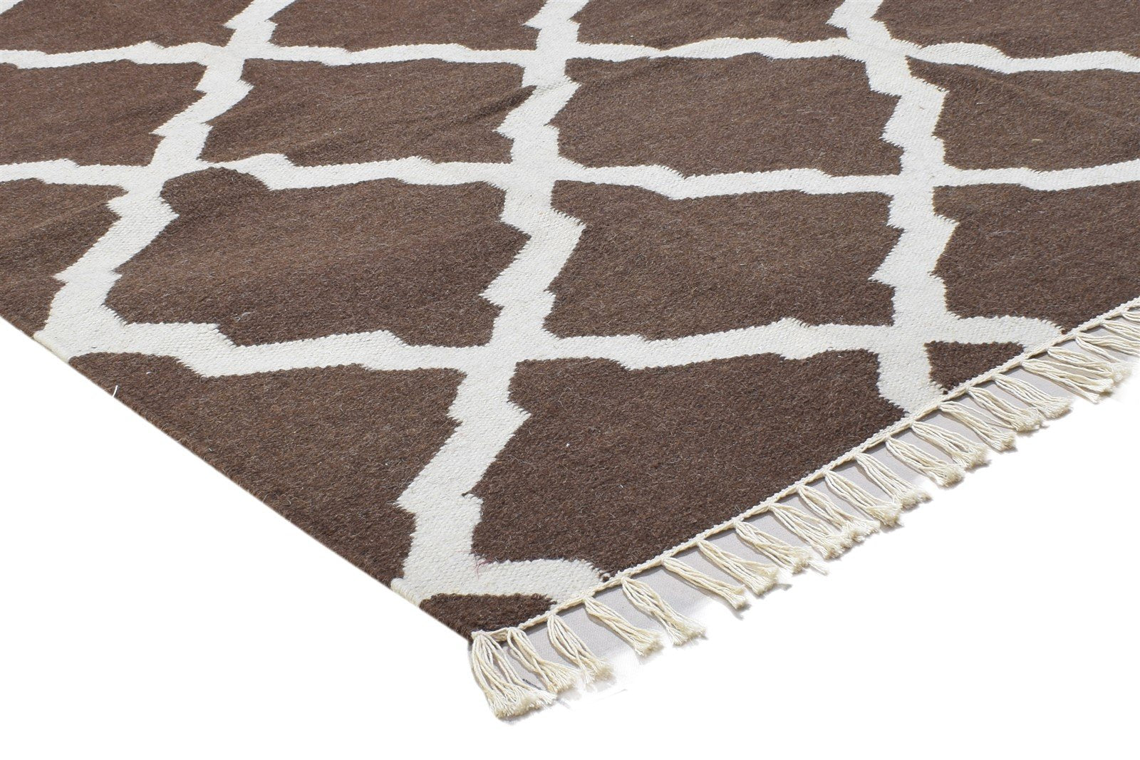 Dhurrie Brown Wool Rug 6' X 9' Modern Moroccan Trellis Room Size Carpet 