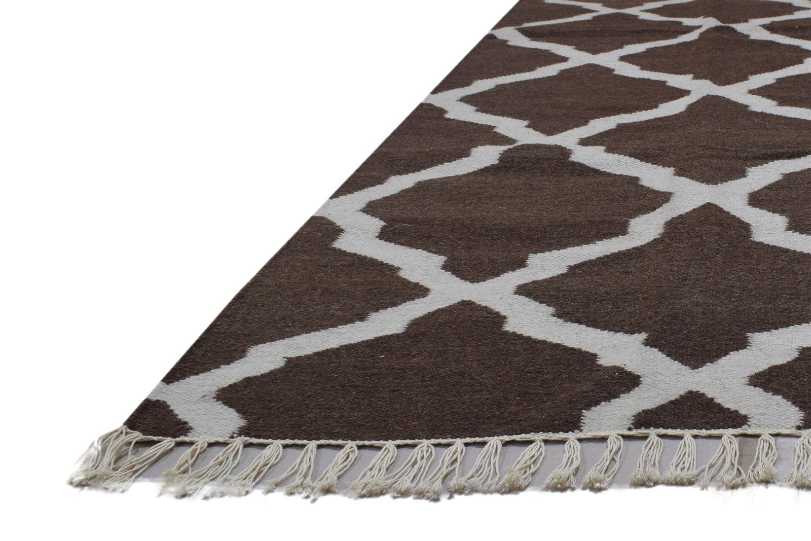 Dhurrie Brown Wool Rug 6' X 9' Modern Moroccan Trellis Room Size Carpet 