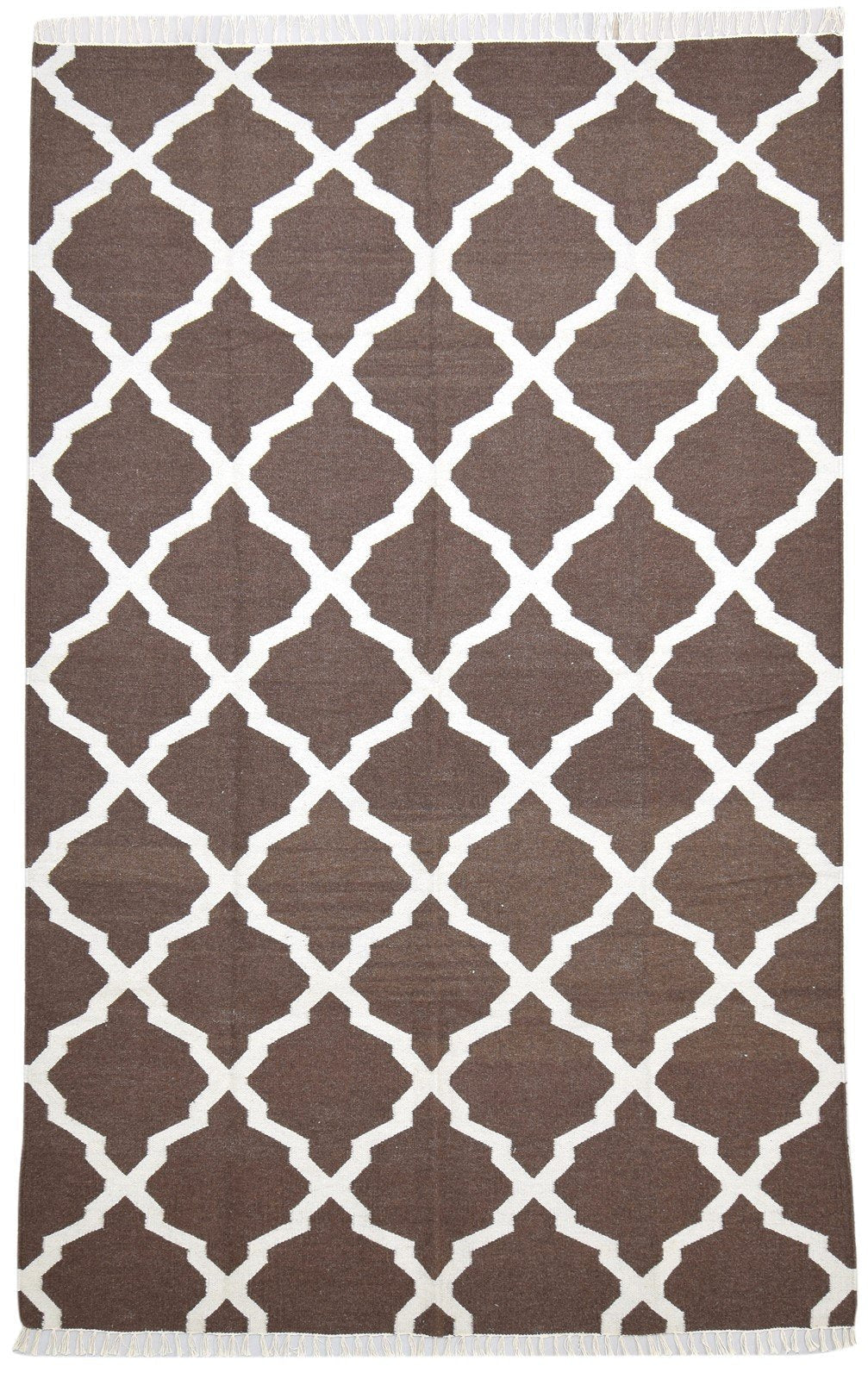 Dhurrie Brown Wool Rug 6' X 9' Modern Moroccan Trellis Room Size Carpet 