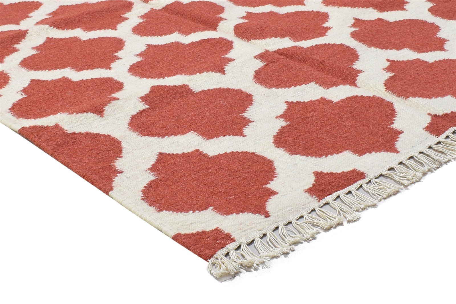 Red Wool Rug 4' X 6' Modern Dhurrie Moroccan Trellis Room Size Carpet 