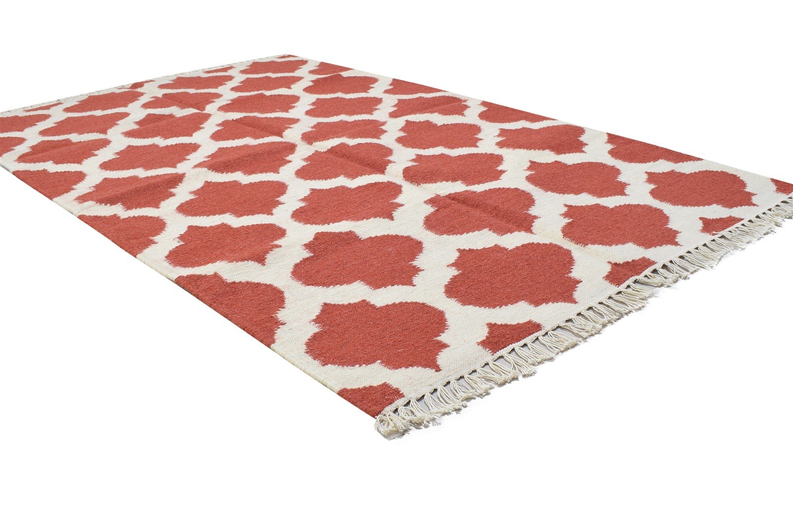 Red Wool Rug 4' X 6' Modern Dhurrie Moroccan Trellis Room Size Carpet 