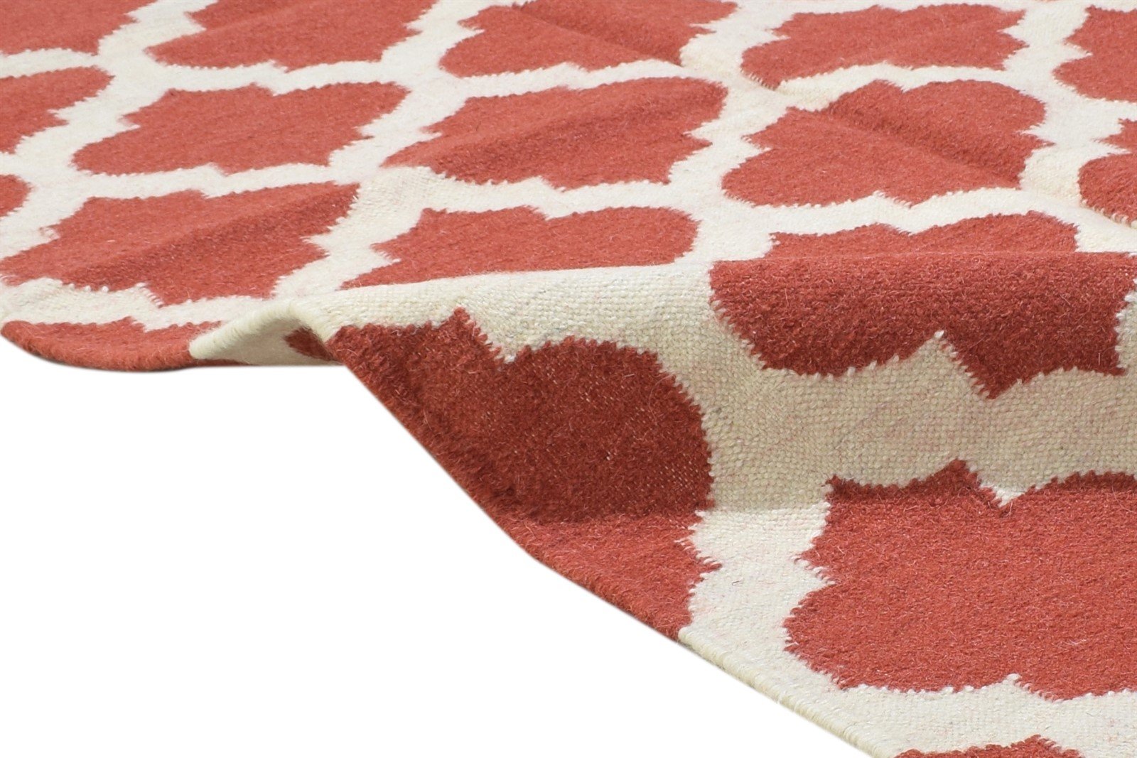 Red Wool Rug 4' X 6' Modern Dhurrie Moroccan Trellis Room Size Carpet 