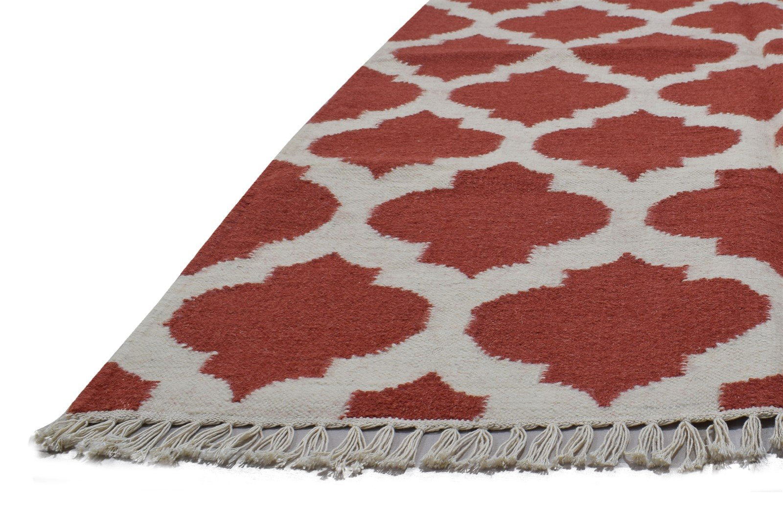 Red Wool Rug 4' X 6' Modern Dhurrie Moroccan Trellis Room Size Carpet 