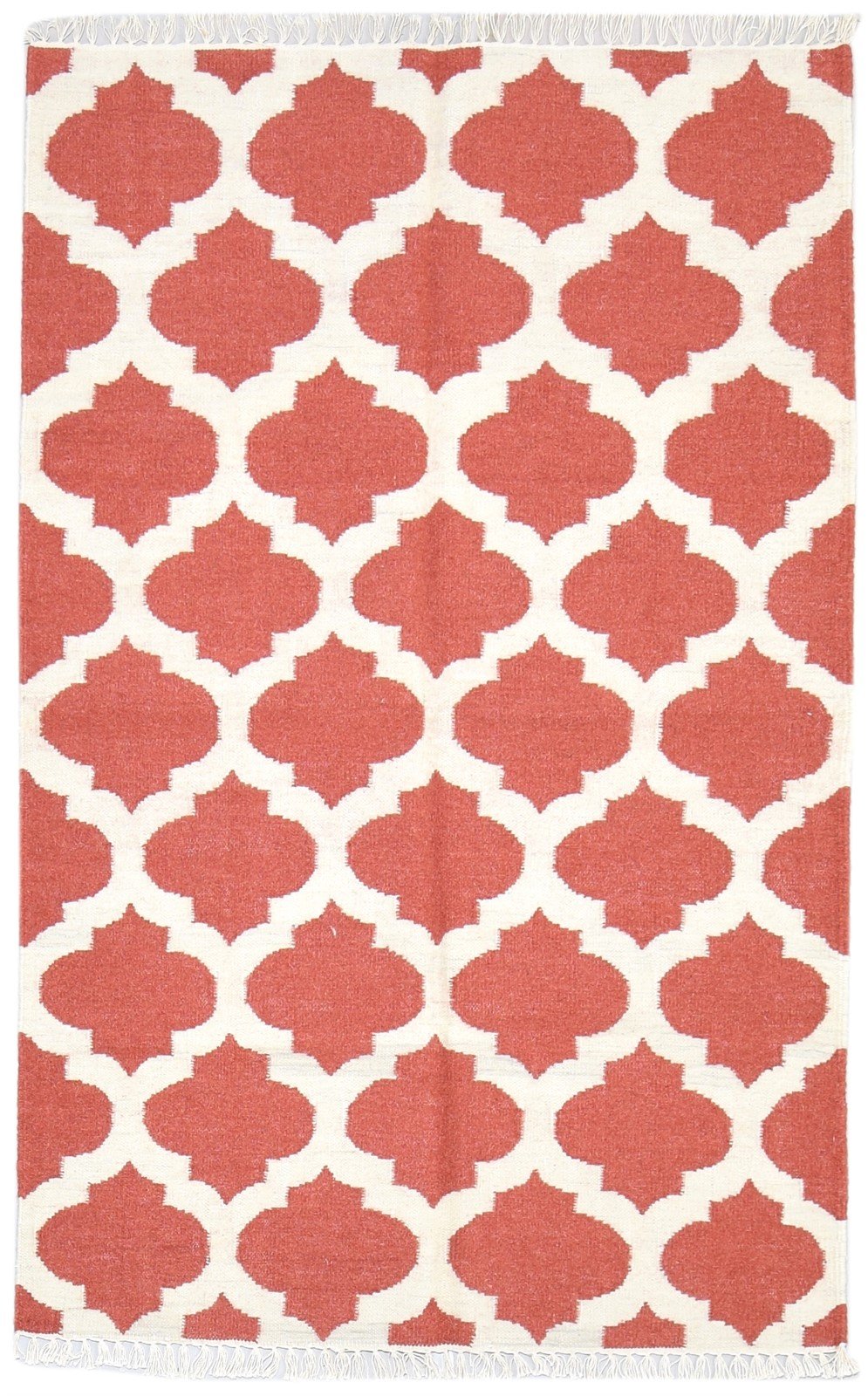 Red Wool Rug 4' X 6' Modern Dhurrie Moroccan Trellis Room Size Carpet 