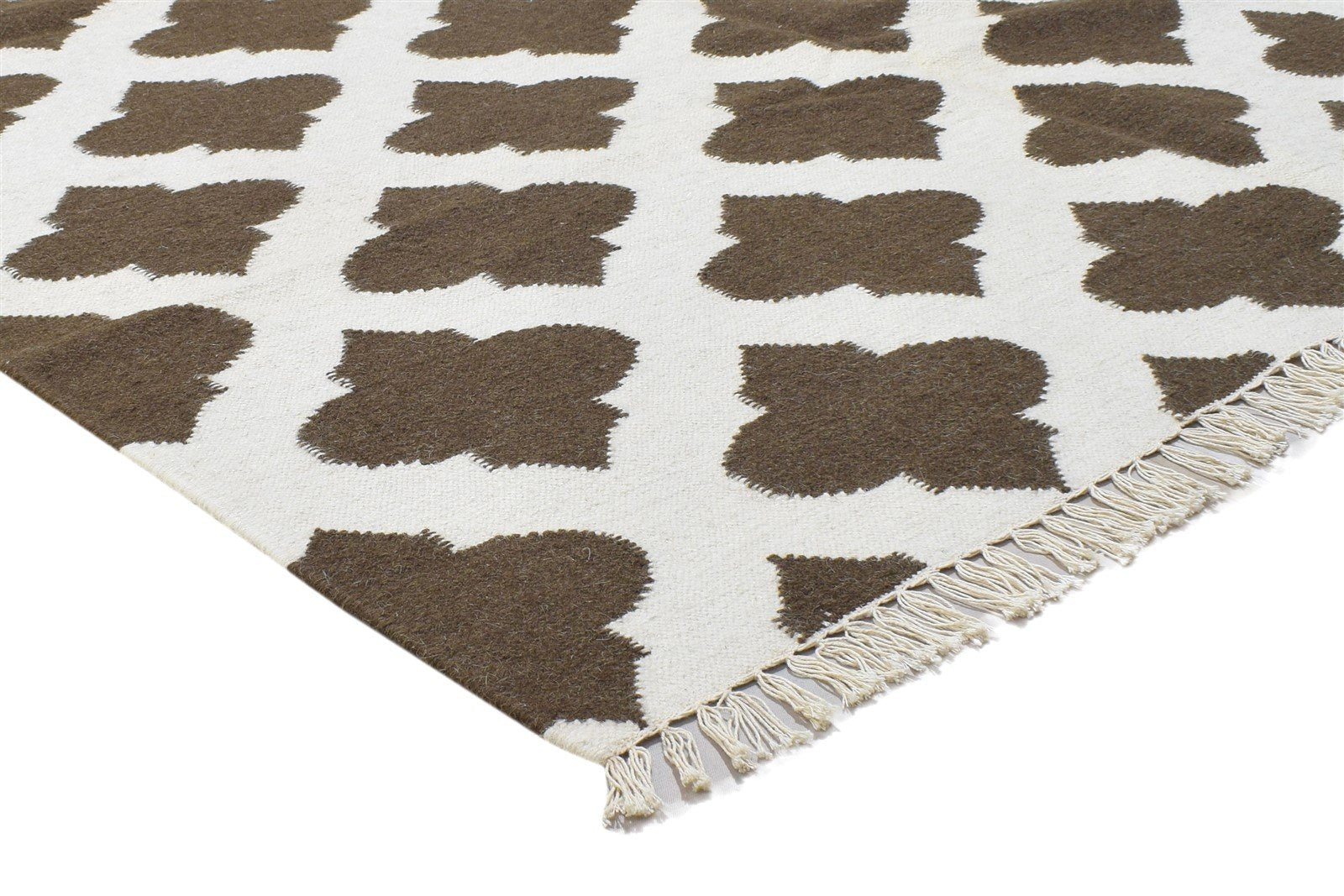 Dhurrie Brown Wool Rug 6' X 8' Modern Moroccan Trellis Room Size Carpet 