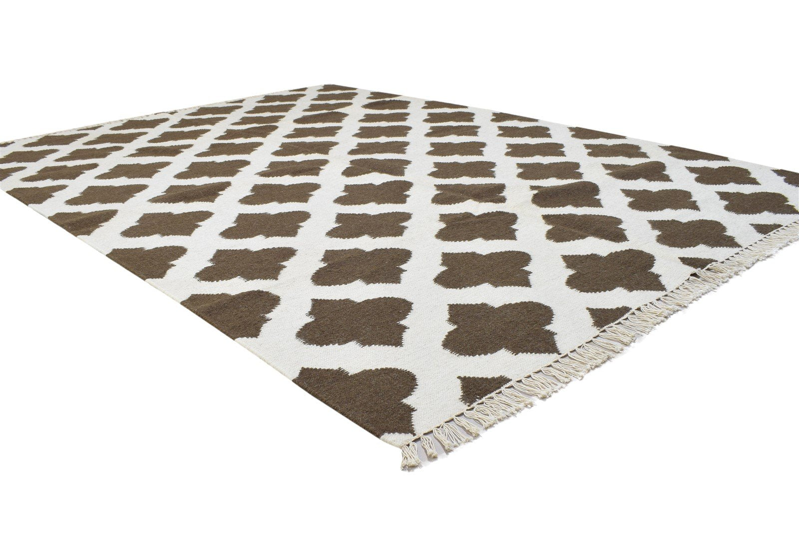 Dhurrie Brown Wool Rug 6' X 8' Modern Moroccan Trellis Room Size Carpet 