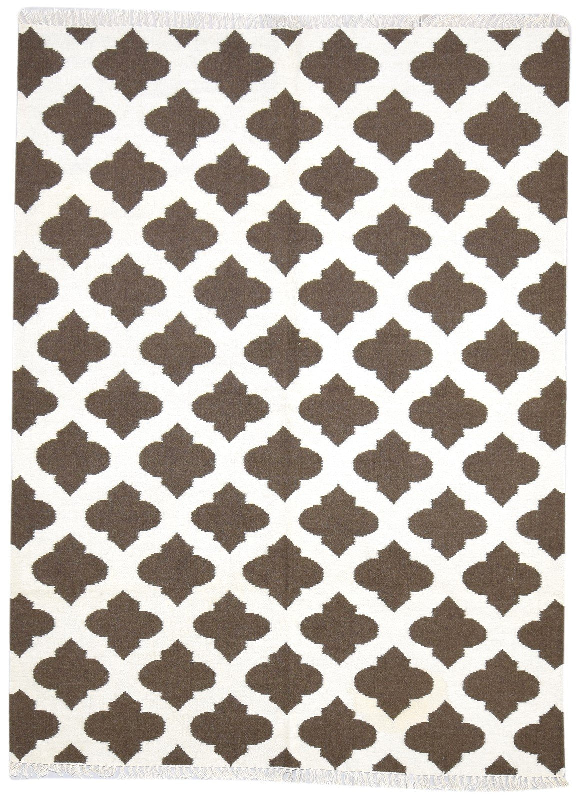 Dhurrie Brown Wool Rug 6' X 8' Modern Moroccan Trellis Room Size Carpet 