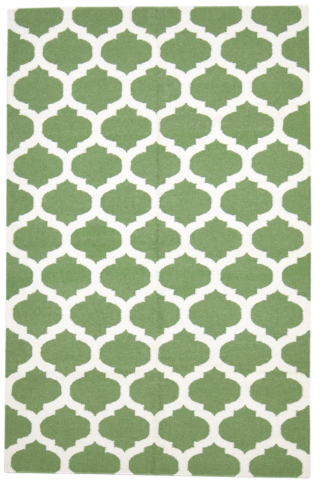 Wool Green Rug 5' X 8' Modern Dhurrie Moroccan Trellis Room Size Carpet 