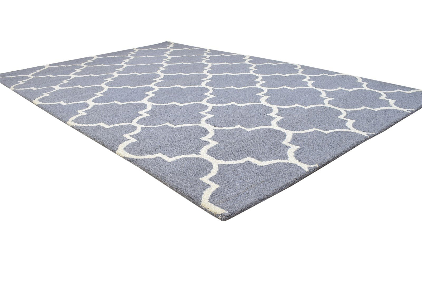 Hand Tufted Dark Grey Wool Rug 5' X 8' Modern Moroccan Trellis Room Size Carpet 