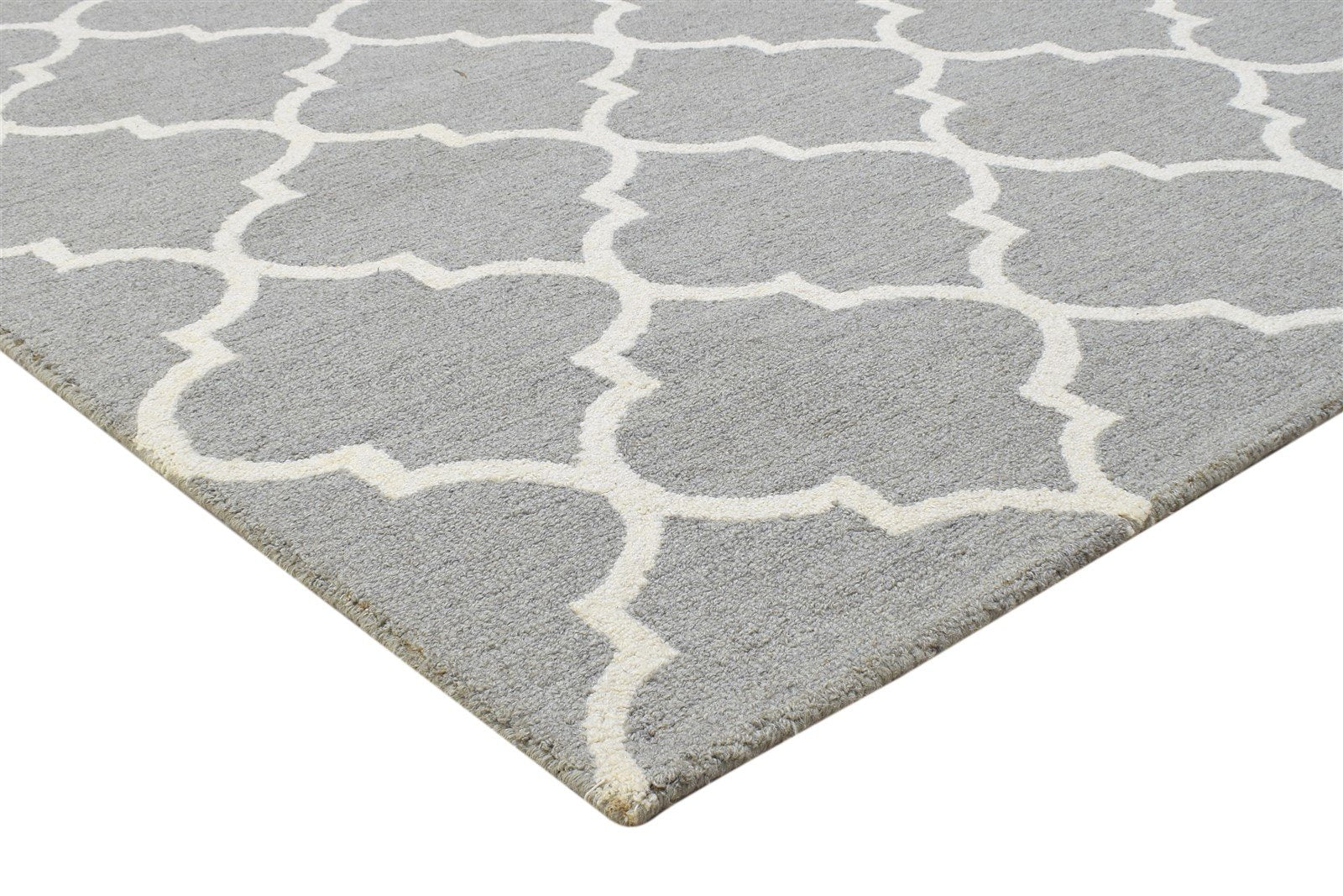 Grey Wool Rug 5' X 8' Modern Hand Tufted Moroccan Trellis Room Size Carpet 