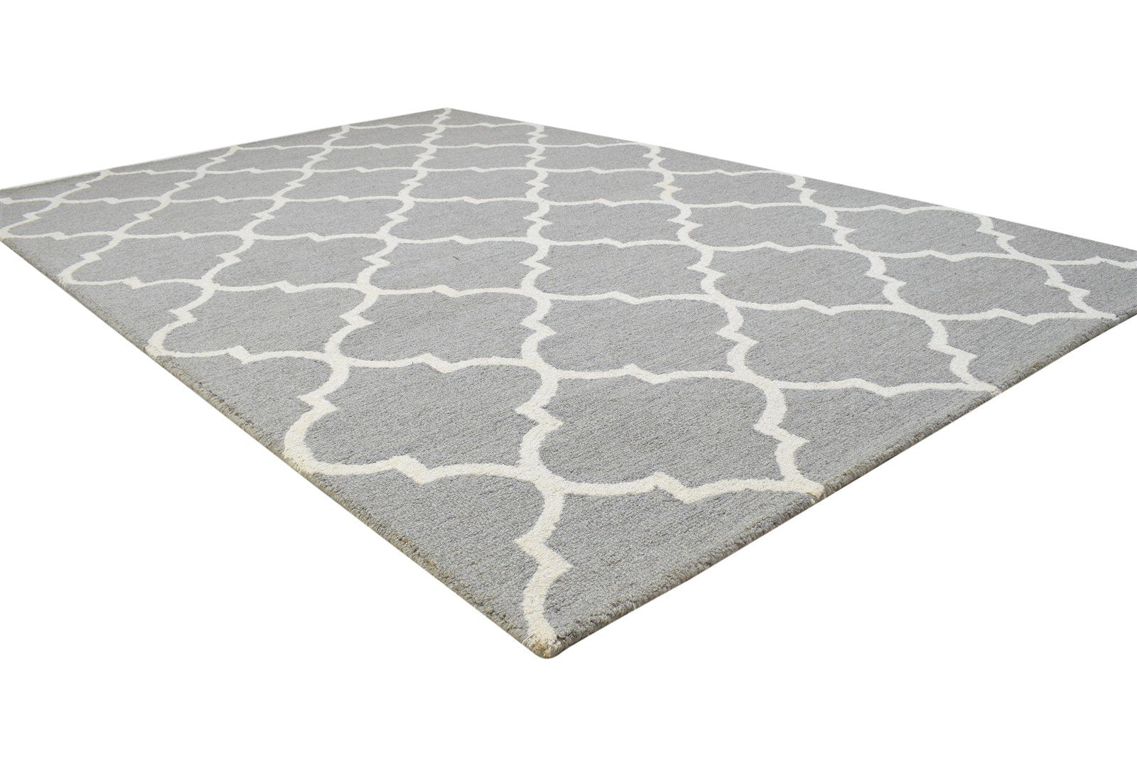 Grey Wool Rug 5' X 8' Modern Hand Tufted Moroccan Trellis Room Size Carpet 