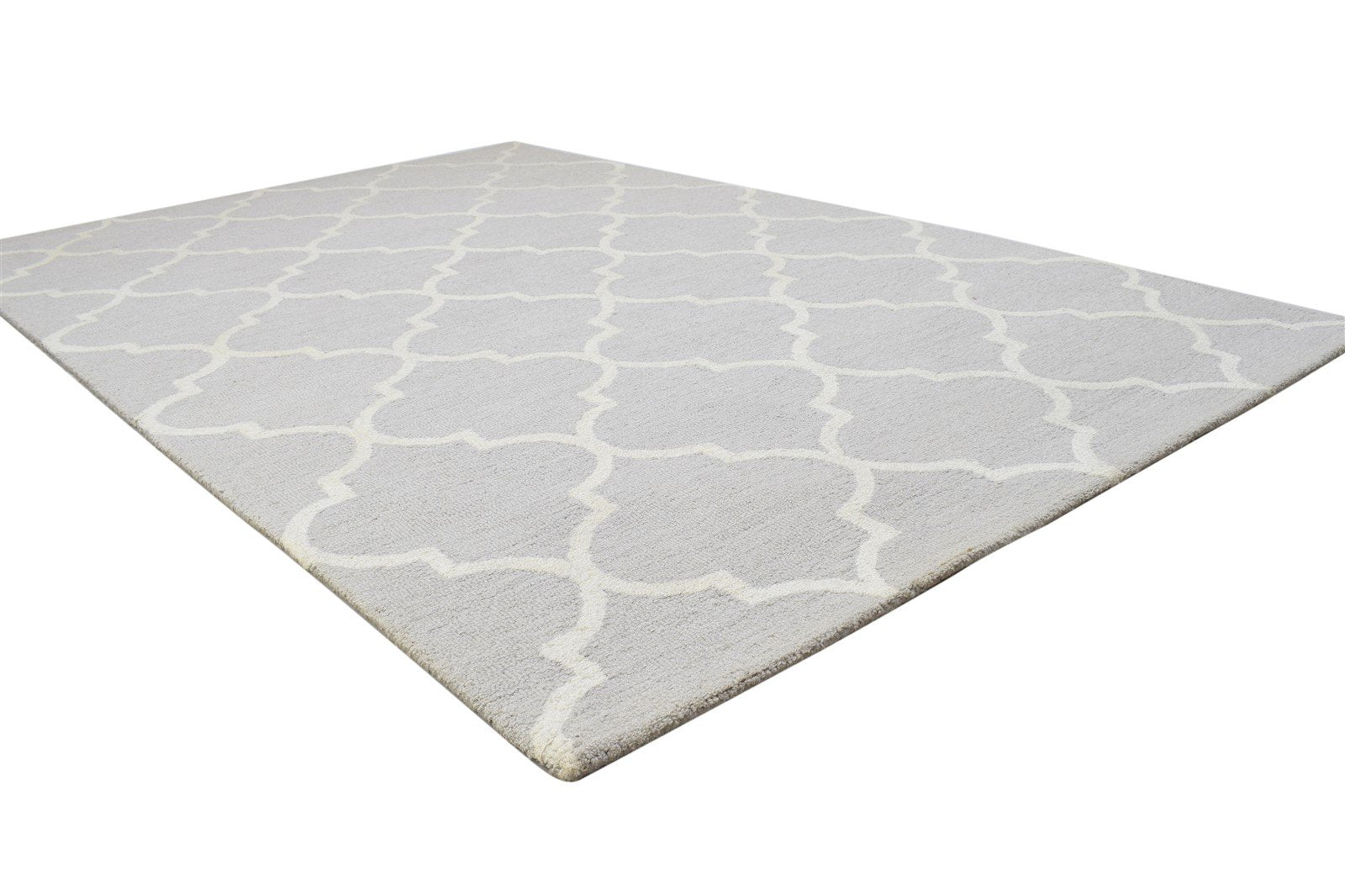 Wool Grey Rug 5' X 8' Modern Hand Tufted Moroccan Trellis Room Size Carpet 