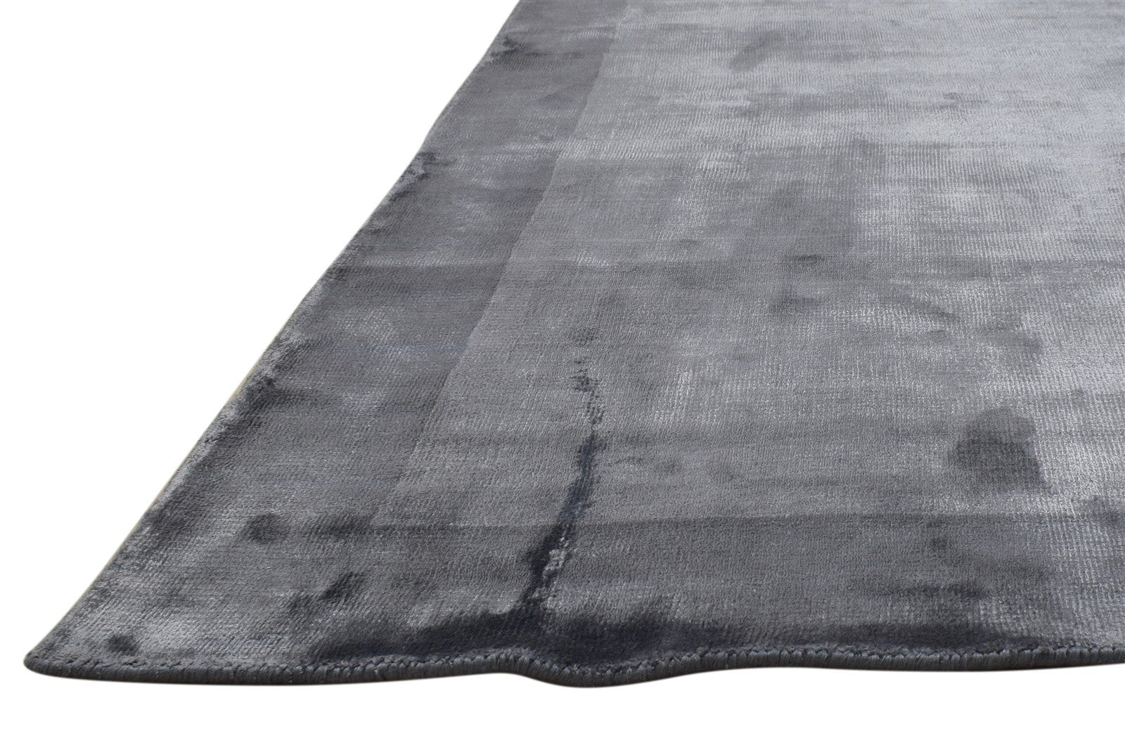 Handloom Dark Grey Silk Rug 6X8 Modern Scandinavian Bordered Room Size Carpet 