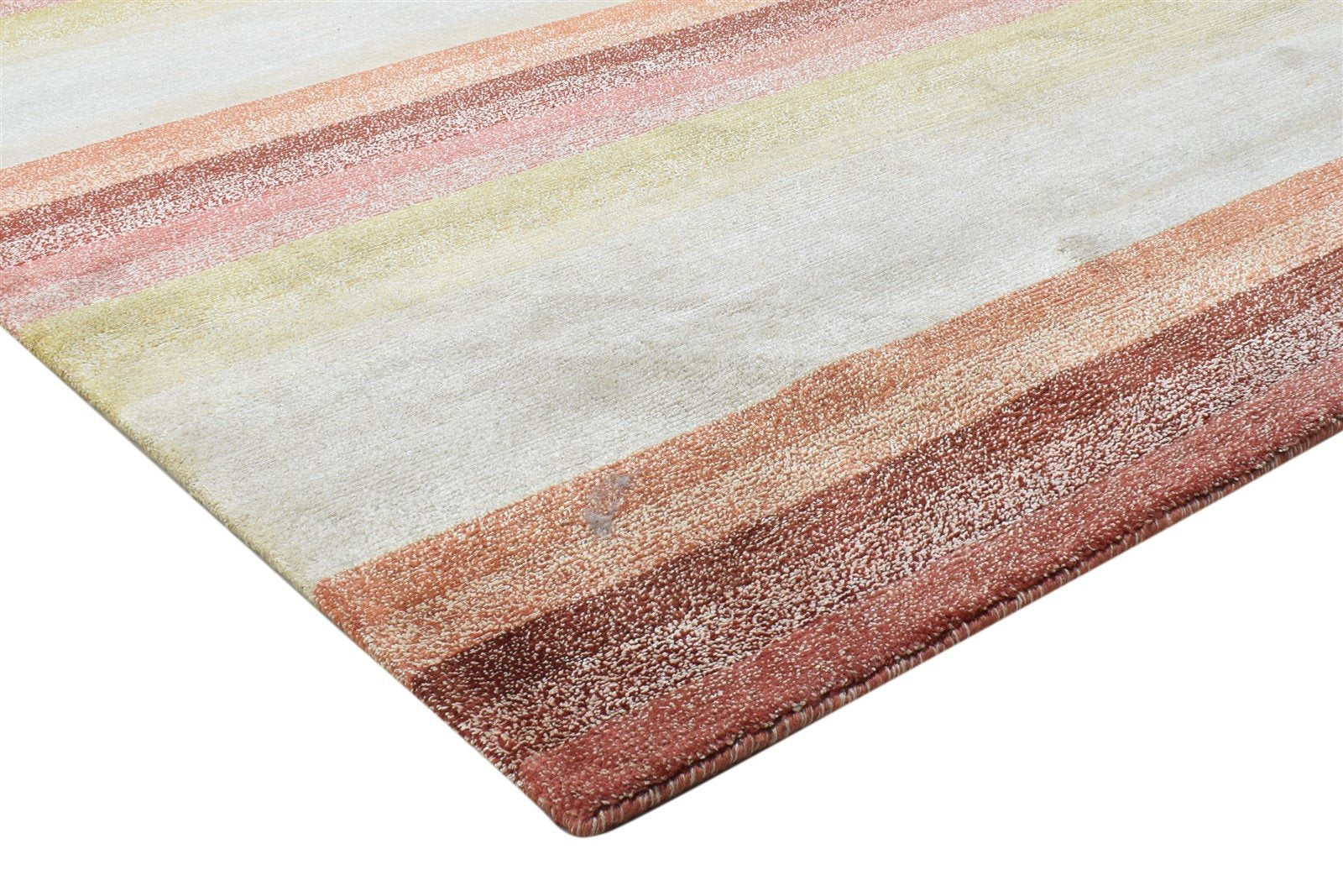 Hand Knotted Pink Wool / Linen Rug 7X10 Modern Scandinavian Striped Large Carpet 