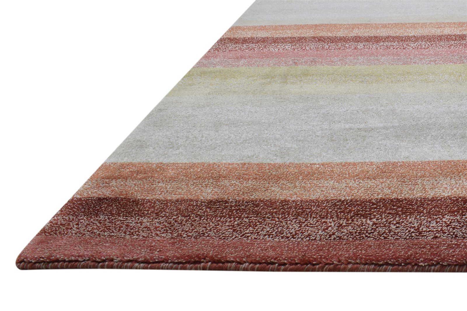 Hand Knotted Pink Wool / Linen Rug 7X10 Modern Scandinavian Striped Large Carpet 