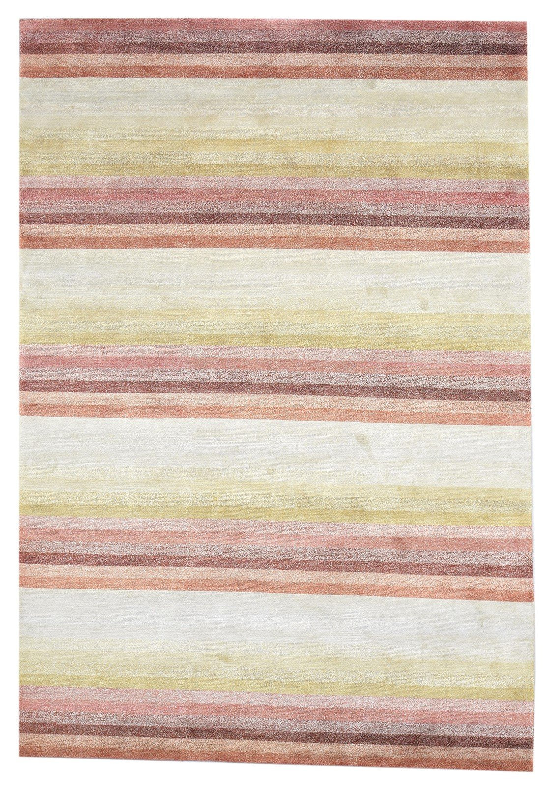 Hand Knotted Pink Wool / Linen Rug 7X10 Modern Scandinavian Striped Large Carpet 