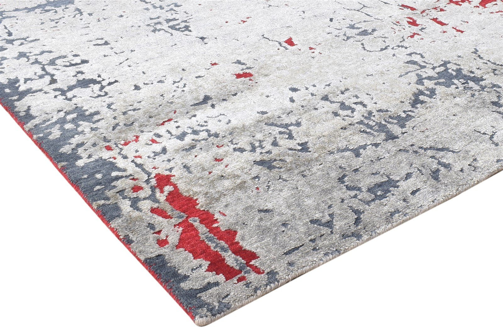 Red Wool / Silk Rug 8' X 10' Modern Hand Knotted Indian Abstract Large Carpet 