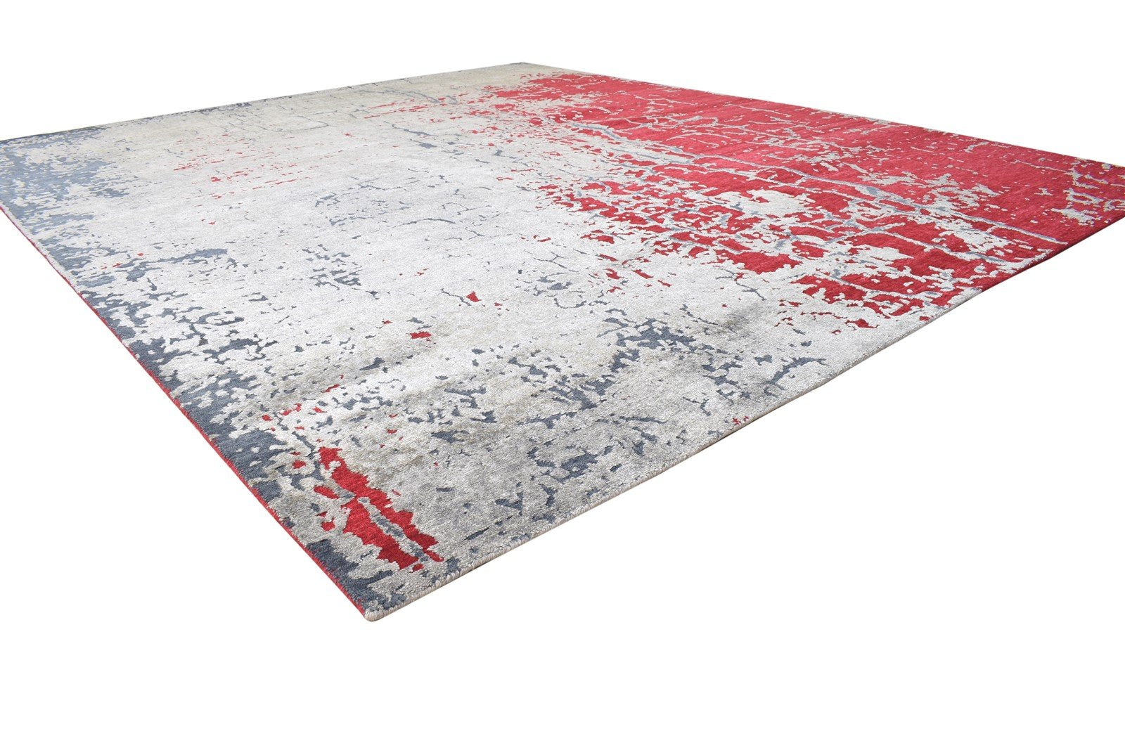 Red Wool / Silk Rug 8' X 10' Modern Hand Knotted Indian Abstract Large Carpet 