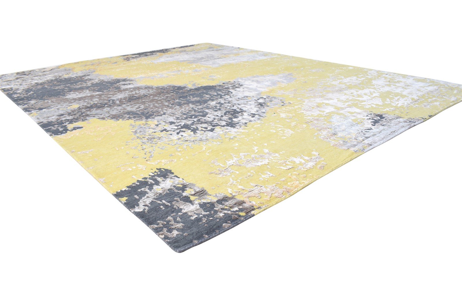 100% Wool / Art Silk Yellow Rug 8X10 Modern Hand Knotted Indian Abstract Large 