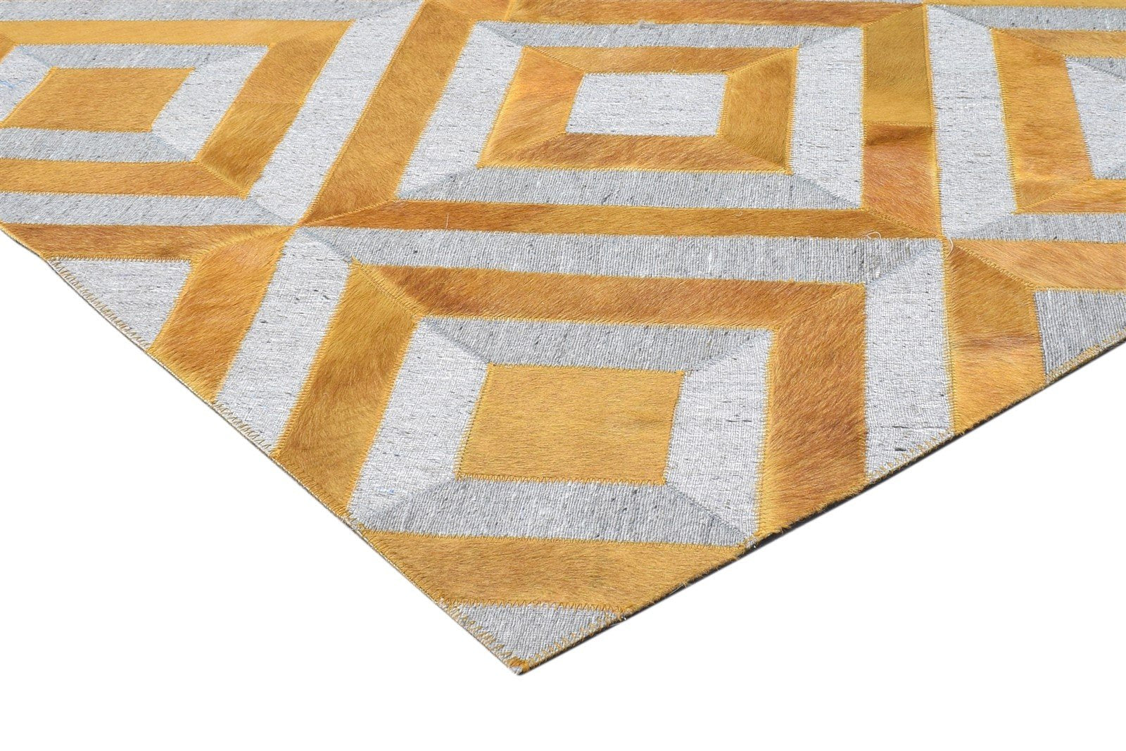 Gold Leather / Cotton Rug 3X9 Modern Hand Woven Moroccan Diamond Small Runner 